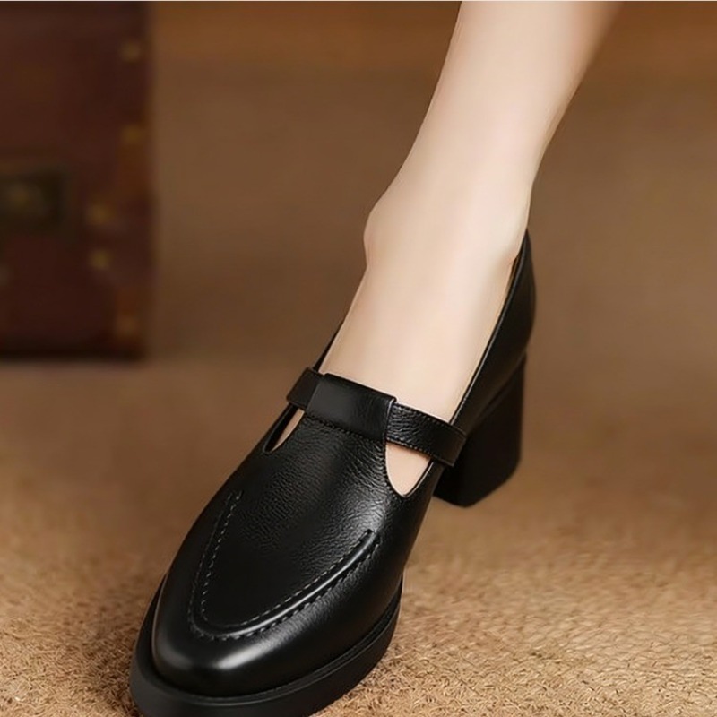Vintage Fashion Heels - French Vintage Soft Leather Platform Block