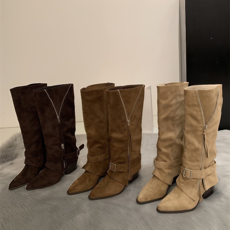 Vintage Fashion Heels - Women's Boots Vintage Suede Leather Casual