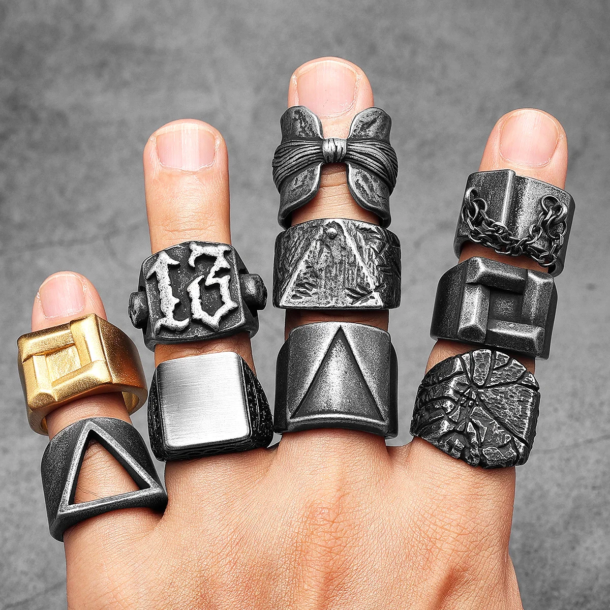 Retro Triangle Men Rings Stain - đánh giá và giá Vintage Fashion Newtown
