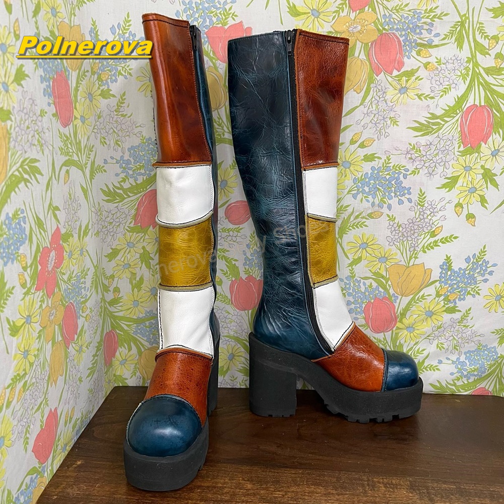 Women Retro Patchwork Leather  - đánh giá và giá Vintage Fashion Heels