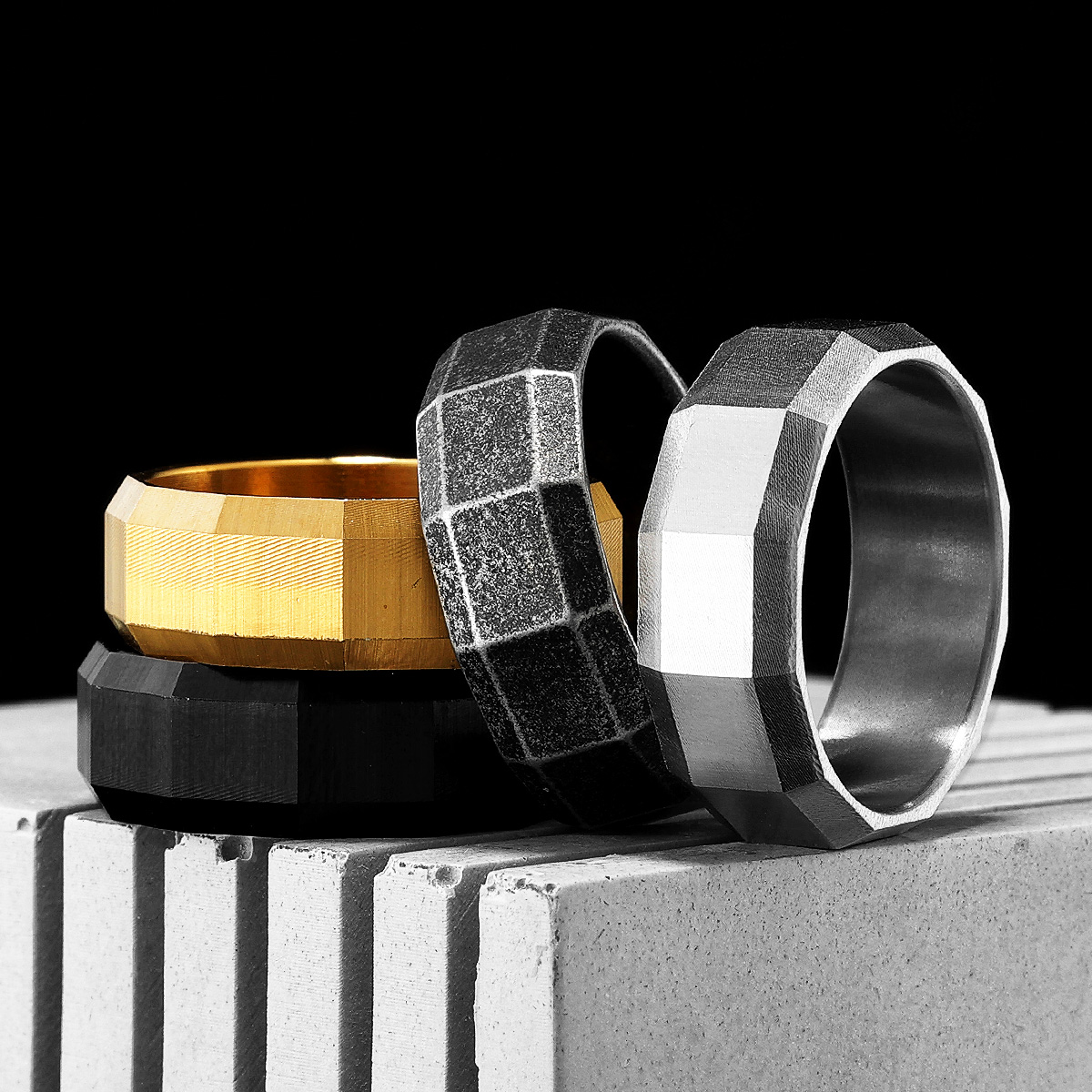 Geometric Cuts Men Rings Stain - đánh giá và giá Vintage Fashion Newtown
